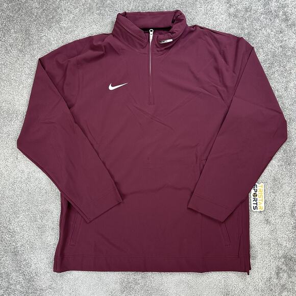 Nike Football Lightweight Coaches Jacket Mens Large Maroon 1/4 Zip Hooded - Picture 1 of 11